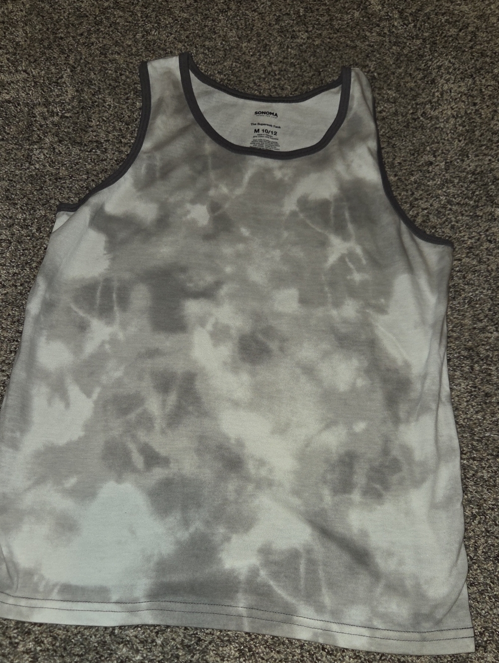 Sonoma Gray and White Tie-Dye Tank with Dark Gray Trim